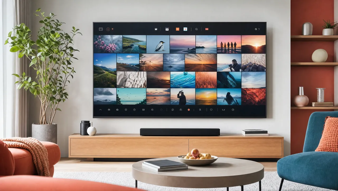Mur d’écrans diffusant des contenus, illustrant l’application IPTV Smarters sur Smart TV et Firestick