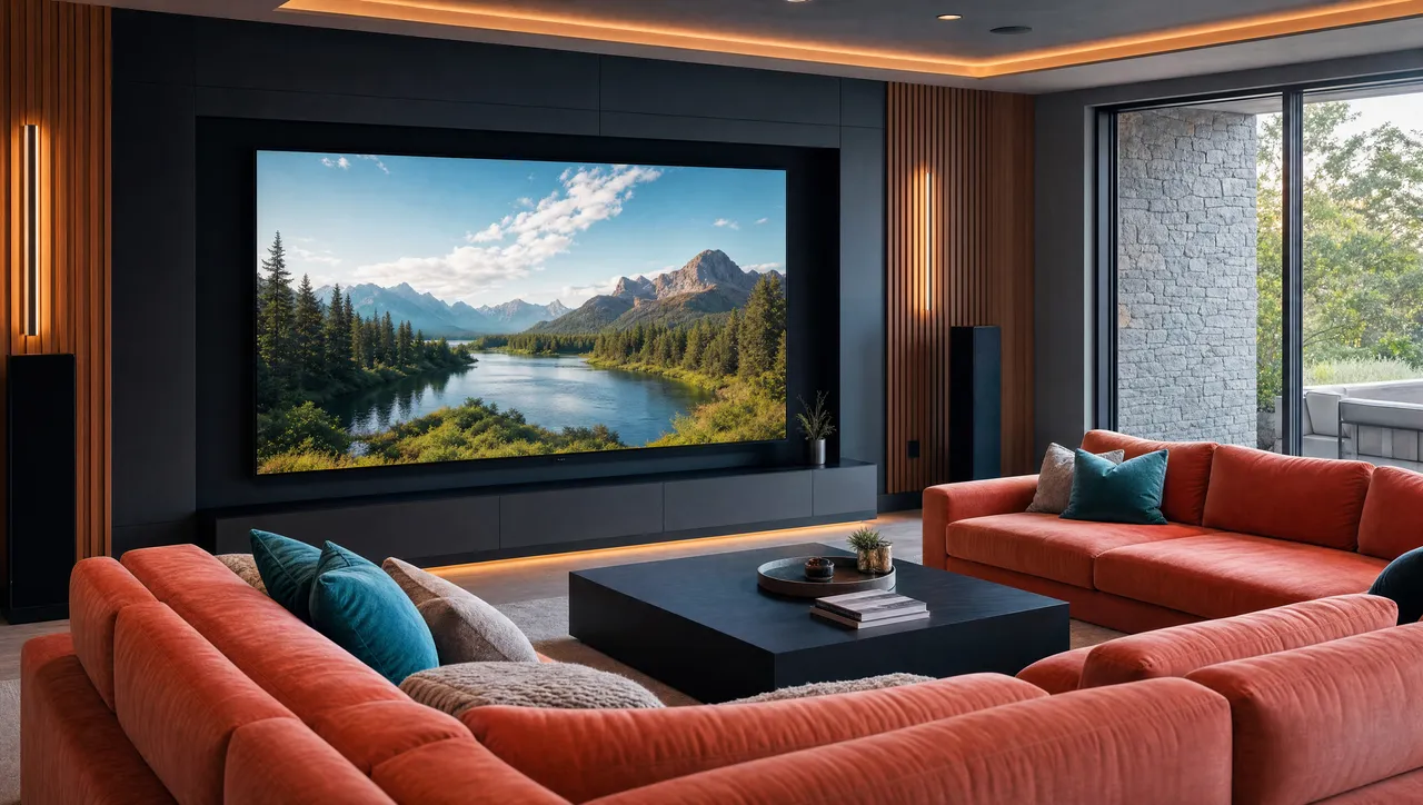 Salon clair avec un grand téléviseur, illustrant la configuration d’IPTV Smarters sur Smart TV